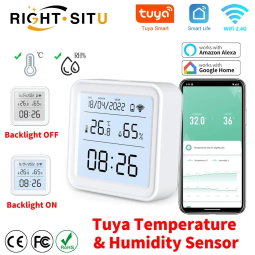 Sensor de Humidade e Temperatura WIFI Inteligente Tuya