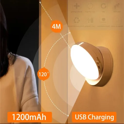 Sensor de Movimento Luz Noturna Rotativa Recarregável