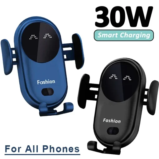 Suporte para carregador sem fio de indução infravermelho 30 W com fixação automática para IPhone 11 12 13 Pro Max Samsung Galaxy S20 21 Plus