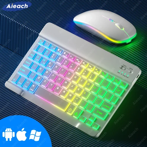 Teclado P Tablet Android iOS Windows Bluetooth Retroil. Arco-íris Wireless Mouse Keyboard