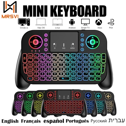 Teclado Sem Fio Mini V8 2.4G com retroiluminação de 7 cores