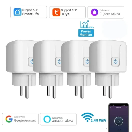 Tomada Wi-Fi inteligente Tuya com tomada EU 20A