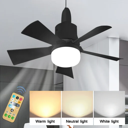 Ventilador de Teto LED com Lâmpada e Controle Remoto