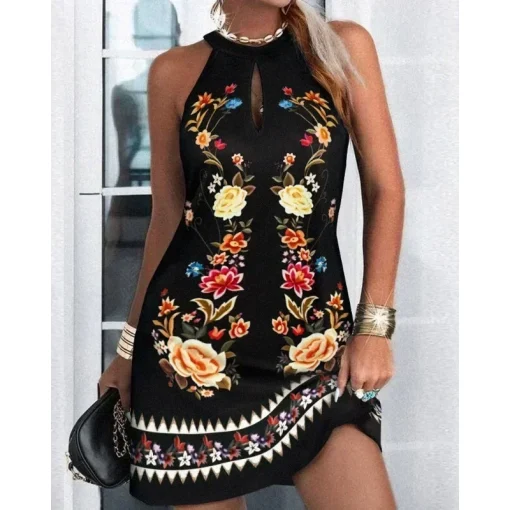 Vestido casual feminino de verão sem mangas