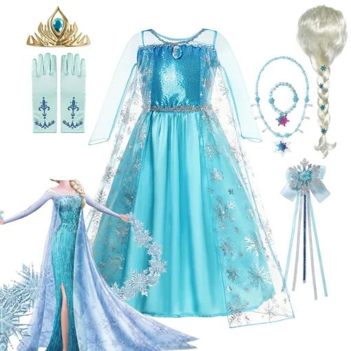 Vestido de fantasia infantil da Rainha da Neve para menina