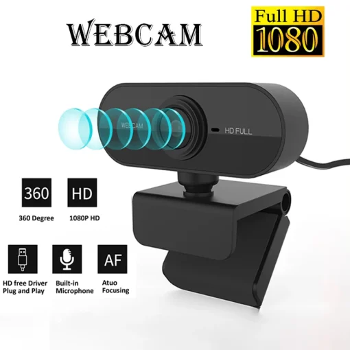 Webcam Full HD 1080P Mini PC com microfone e suporte USB para videoconferência