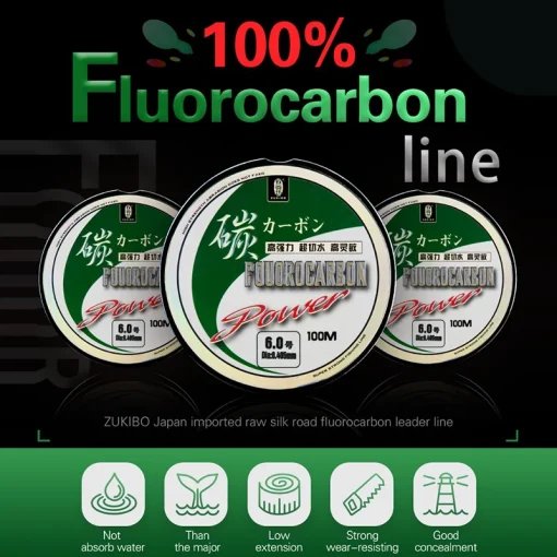 ZUKIBO 50M100M 100% Linha de Pesca Fluorocarbono