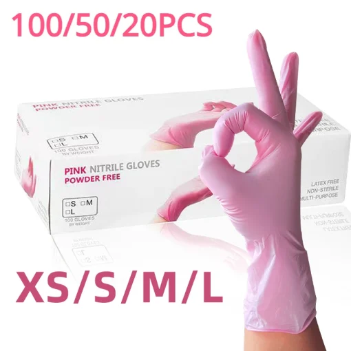 1005020PCS Luvas de Nitrilo Descartáveis Rosa Claro