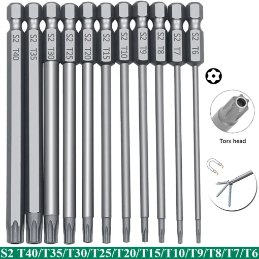 11 PCS Torx Chave de Seg. Bit S2 Aço Magnético 50