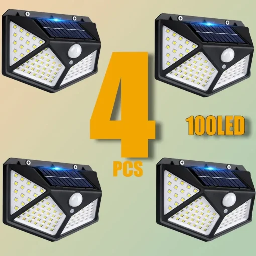 124PCS Novas Luzes Solares Lâmpada de Parede Externa Sensor de Movimento PIR 100LED Alimentado por Energia Solar Luz de Rua para Jardim Pátio