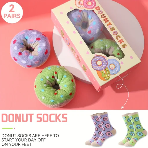 2 pares de meias de presente de padrão de donut estiloso, único e interessante para homens e mulheres, adequado para todas as estações