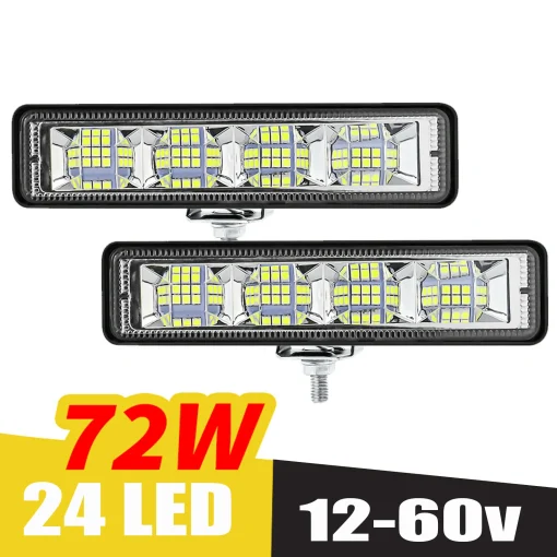 2Pcs 72W Barras de luz de trabalho LED 4x4 24 LED