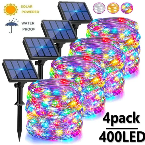 4Pack Luzes Solares de Corda Luzes Solares Externas 8 Modos