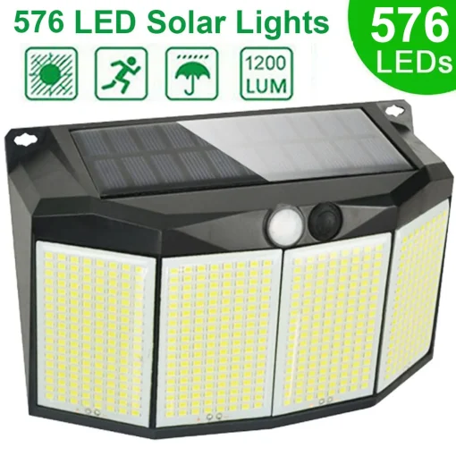 576 LED Solar Externo Sensor Movimento 3 Modos Resistente