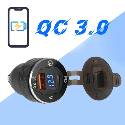 Acessórios para Motos TYPE C Carregador USB Duplo para