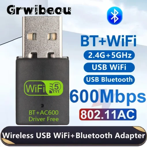 Adaptador 2 em 1 USB WiFi Bluetooth 600Mbps