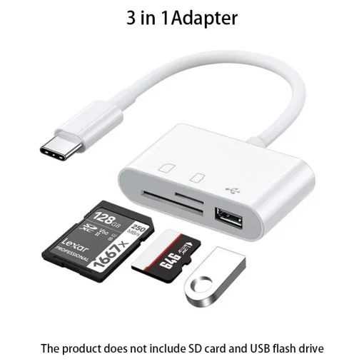 Adaptador 3 em 1 USB-C para Leitor de Cartões Micro SD