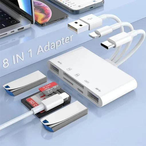 Adaptador Leitor de Cartão 8 em 1 USB-C iPhone