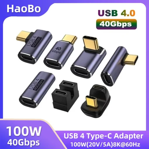 Adaptador USB C 90 graus tipo C USB4.0 40 Gbps OTG 100 W 5 A USB C para conversor de carregamento rápido tipo C