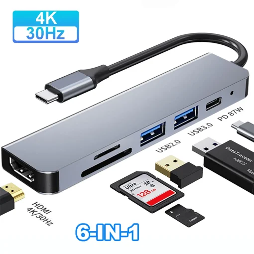 Adaptador USB Hub Tipo C 4K 30Hz para HDMI PD 87W