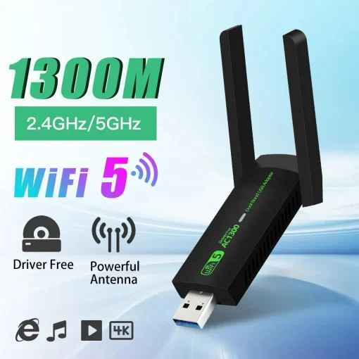 Adaptador Wi-Fi 1300Mbps 2,4G5Ghz USB Dual Band