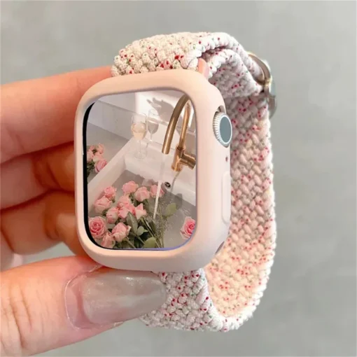 Alça de Nylon Fofa Trançada Coreana + capa para Apple Watch Band 49mm 41mm 45 44 38 42