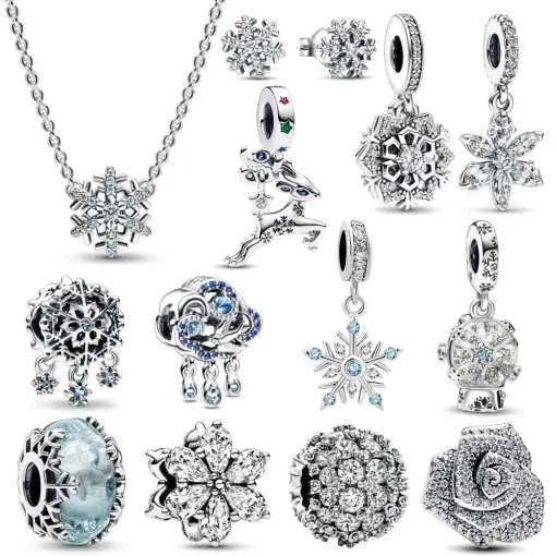 Amuletos de floco de neve de cristal de prata esterlina 925