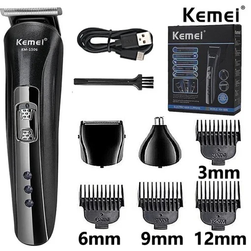 Aparador de Cabelo e Barbeador Elétrico Kemei KM-1506