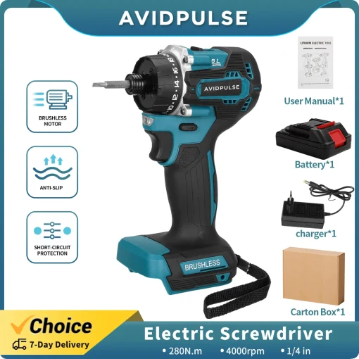 AvidPulse 20+1 Torque Chave de fenda elétrica sem escova de 14 pol 280 Nm