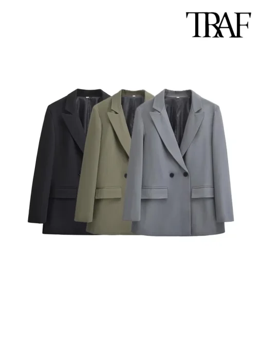 Blazer TRAF-Feminino para escritório, gola dupla