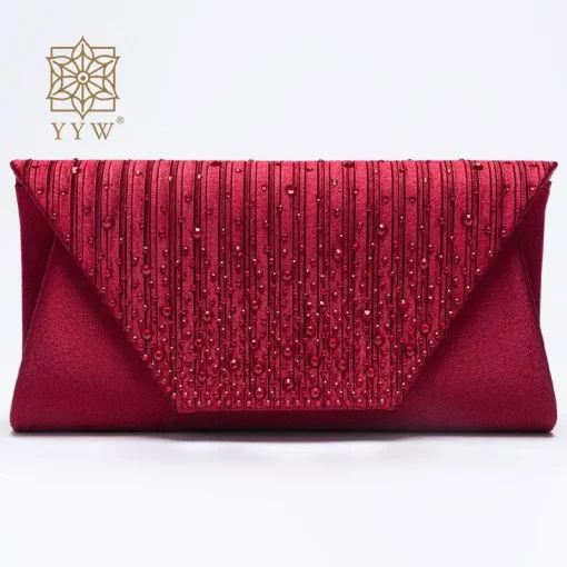 Bolsa Clutch Vermelho Vinho com Miçangas Coloridas