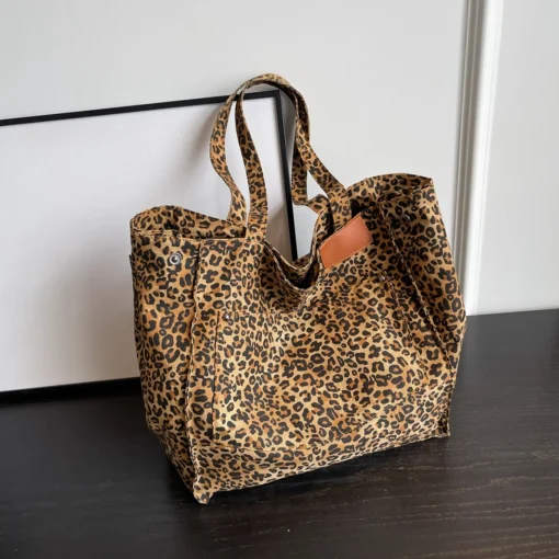 Bolsa de Mão Grande Capacidade Moda Estampa Leopardo Tote