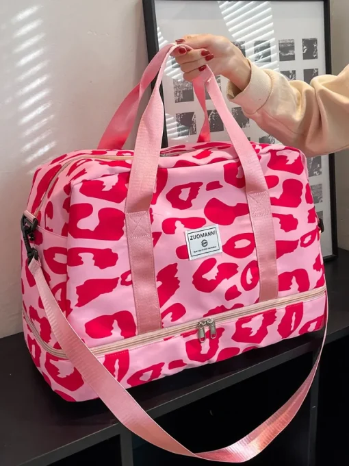 Bolsa de Viagem para Transporte de Mão Feminina Espaçosa e Durável com Nylon de Estampa Animal, Grande Capacidade, Academia, Bolsa Esportiva, Bolsa de Fim de Semana