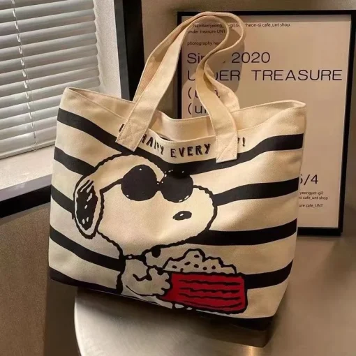 Bolsa de lona Snoopy fofa com grande capacidade