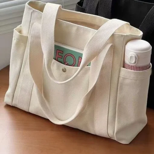 Bolsa tote de lona, com letras sólidas e alta capacidade, versatilidade na mão, para mulheres