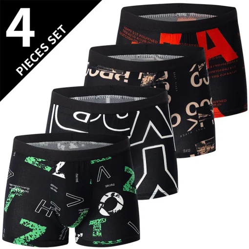 Boxers estampados confortáveis 4 peças