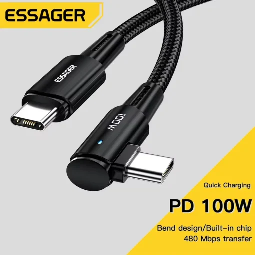 Cabo Essager 100W USB Tipo C para USB C 90 Graus