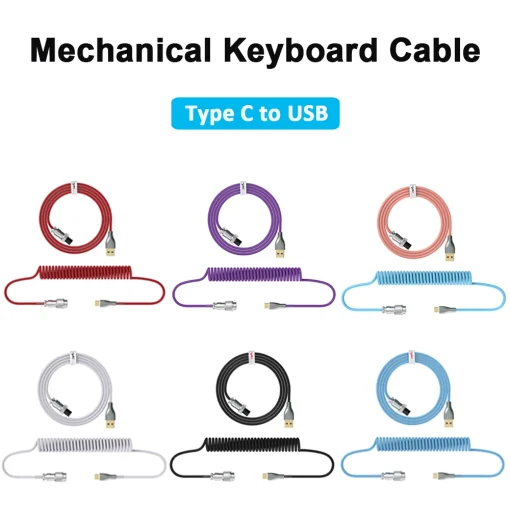 Cabo espiral Teclado mecânico Cabo aviador Tipo C para conector USB