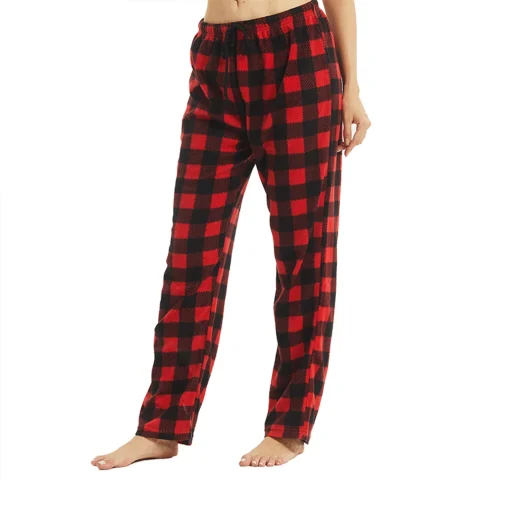 Calça de Pijama das Mulheres Fofa Pacote Longo Fleece Xadrez Buffalo Bottoms Suave Cordão Lounge Roupa de Noite