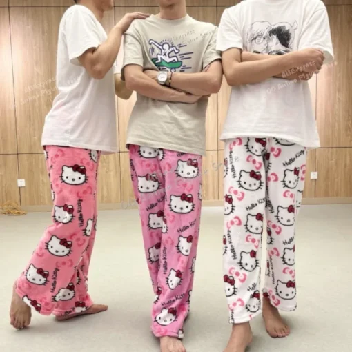 Calça de pijama Sanrio Hello Kitty preta anime