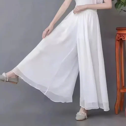 Calça feminina elegante de tecido chiffon