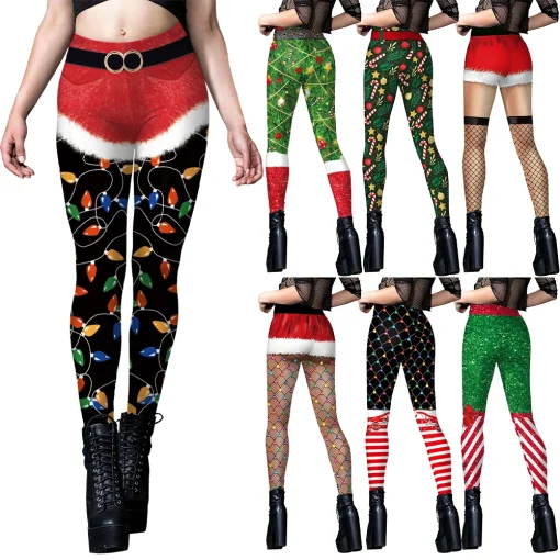 Calças Legging de Natal ZAWALAND Engraçadas Negras