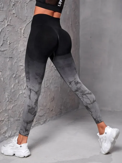 Calças de Yoga Mulher Leggings sem Costura Push Up Academia Fitness Corridas Cintura Alta Ginástica Treino Amarração Scrunch Tie Dye Leggings de Corrida