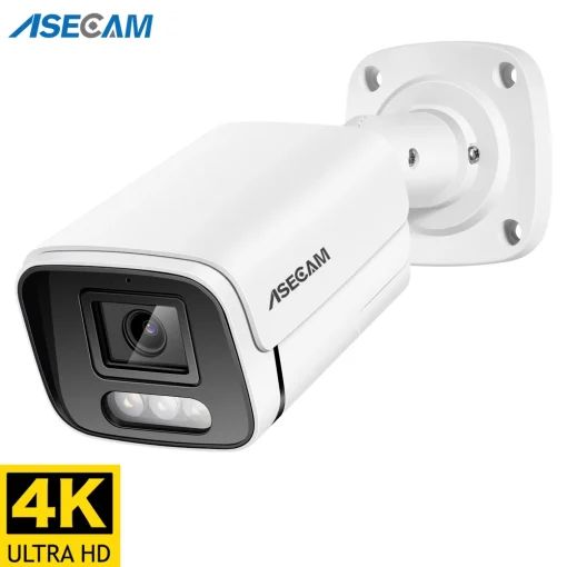 Câmera IP 4K 8MP com áudio externo POE H.265 Onvif Bullet CCTV