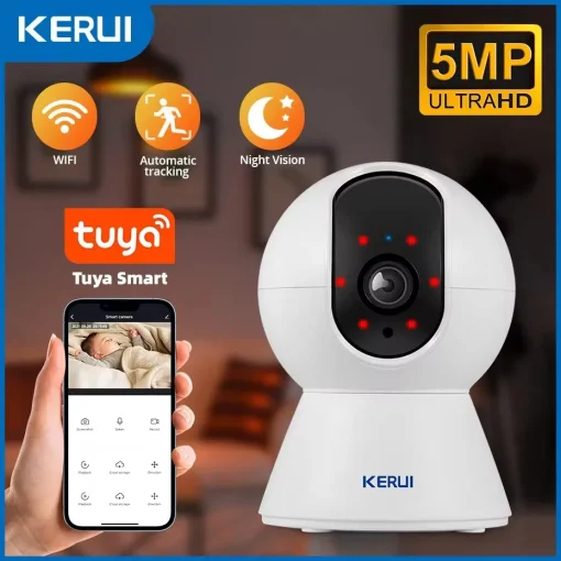 Câmera IP WiFi Mini Inteligente KERUI 5MP Tuya, Interna