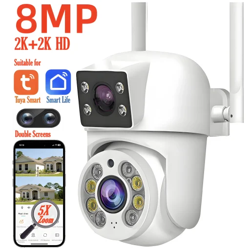 Câmera IP Wireless Tuya 8MP PTZ Visão Noturna Colorida