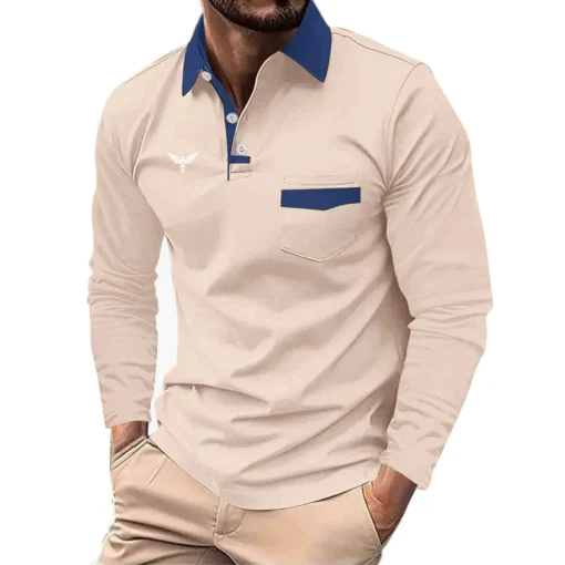 Camisa Polo Manga Longa Lapela Homem