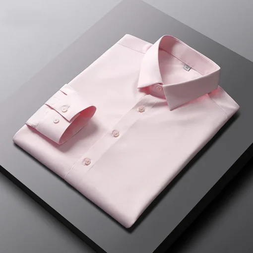 Camisa social masculina elegante e casual de manga comprida colorida, sem ferro e resistente a vincos