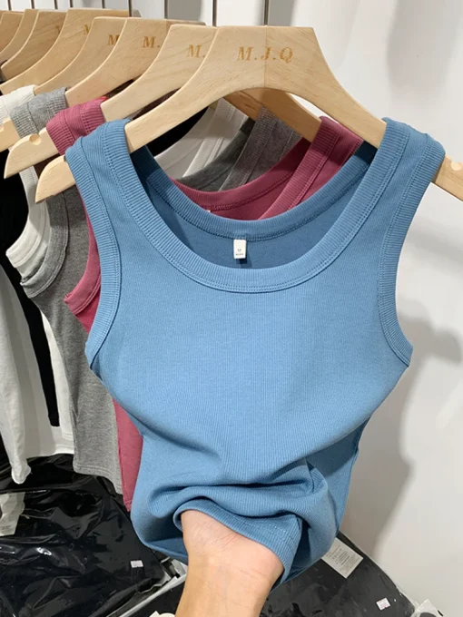 Camisas cropped femininas sem manga do verão 2024