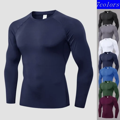 Camisas de compressão masculinas de mangas compridas, academia de ginástica, camisetas de corrida, camadas de base esportiva, undershirts atléticas